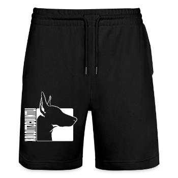 Xoloitzcuintli Xolo Hund Hunde Nackthund Wilsigns - Stanley/Stella Unisex Bio Joggingshorts Trainer  - Schwarz - Vorne - Nik (191cm) & Marisol (170cm)