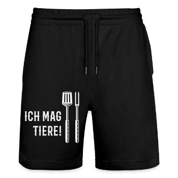 Ich Mag Tiere! (Grillbesteck / White) - Stanley/Stella Unisex Bio Joggingshorts Trainer  - Schwarz - Vorne - Nik (191cm) & Marisol (170cm)