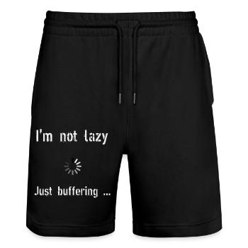 Ich bin nicht faul, ich bin im Puffermodus - Stanley/Stella Unisex Bio Joggingshorts Trainer  - Schwarz - Vorne - Nik (191cm) & Marisol (170cm)