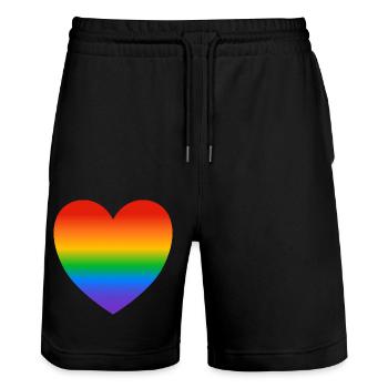 LGBT Rainbow pride heart - Stanley/Stella Trainer Unisex Organic Jogging Shorts - black - Front - Nik (191cm) & Marisol (170cm)