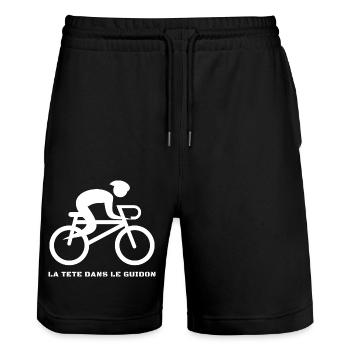 velo vélo vélos velos cycliste tete dans le guidon - Short de jogging bio TRAINER Stanley/Stella unisexe - noir - Devant - Nik (191cm) & Marisol (170cm)