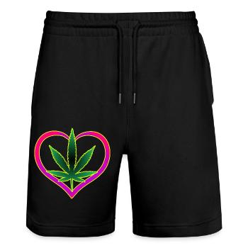 Herz mit Cannabisblatt - Weed - Marihuana - Hanf - Stanley/Stella Unisex Bio Joggingshorts Trainer  - Schwarz - Vorne - Nik (191cm) & Marisol (170cm)