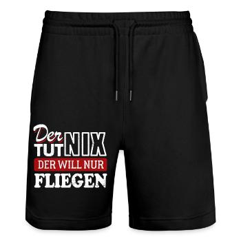 Der tut nix der will nur fliegen - Spruch - Stanley/Stella Unisex Bio Joggingshorts Trainer  - Schwarz - Vorne - Nik (191cm) & Marisol (170cm)
