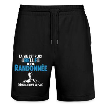 Life is more beautiful in Hiking humor gift - Stanley/Stella Trainer Unisex Organic Jogging Shorts - black - Front - Nik (191cm) & Marisol (170cm)