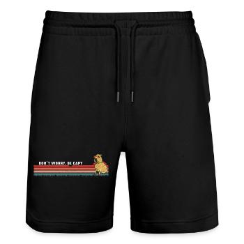 Mach dir keine Sorgen, sei Capy - Vintage Retro Capybara - Stanley/Stella Unisex Bio Joggingshorts Trainer  - Schwarz - Vorne - Nik (191cm) & Marisol (170cm)