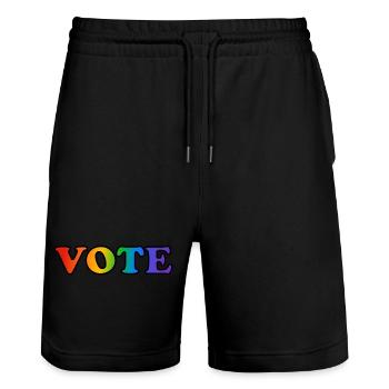 Vote for LGBTQ rights - Stanley/Stella Trainer Unisex Organic Jogging Shorts - black - Front - Nik (191cm) & Marisol (170cm)