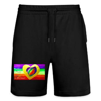 Rainbow Heart - Stanley/Stella Trainer Unisex Organic Jogging Shorts - black - Front - Nik (191cm) & Marisol (170cm)