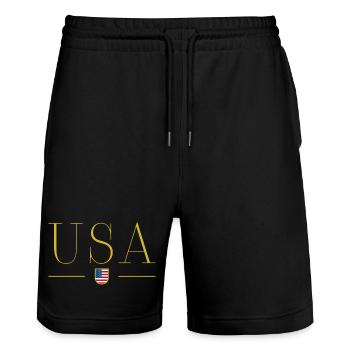 ich liebe USA, Eleganz Stil Design T-Shirt - Stanley/Stella Unisex Bio Joggingshorts Trainer  - Schwarz - Vorne - Nik (191cm) & Marisol (170cm)