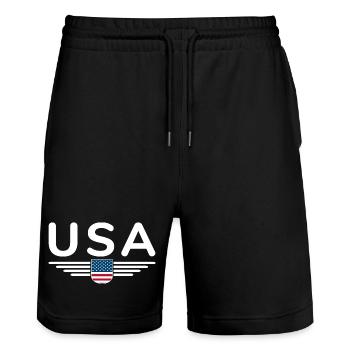 Ich liebe USA, Eleganz Stil Design T-Shirt - Stanley/Stella Unisex Bio Joggingshorts Trainer  - Schwarz - Vorne - Nik (191cm) & Marisol (170cm)