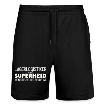 Lagerlogistiker Superheld - Stanley/Stella Unisex Bio Joggingshorts Trainer  - Schwarz - Vorne - Nik (191cm) & Marisol (170cm)