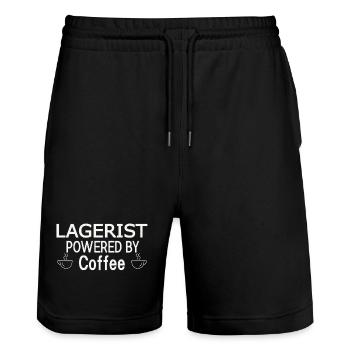 Lagerist Powered By Coffee - Stanley/Stella Trainer Unisex Organic Jogging Shorts - black - Front - Nik (191cm) & Marisol (170cm)