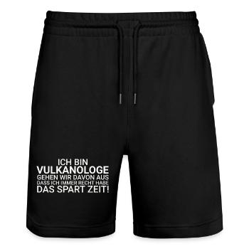Vulkanologe Zeit Sparen Vulkanologie - Stanley/Stella Unisex Bio Joggingshorts Trainer  - Schwarz - Vorne - Nik (191cm) & Marisol (170cm)