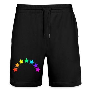bunte Sterne - Regenbogen Farbverlauf - Stanley/Stella Unisex Bio Joggingshorts Trainer  - Schwarz - Vorne - Nik (191cm) & Marisol (170cm)