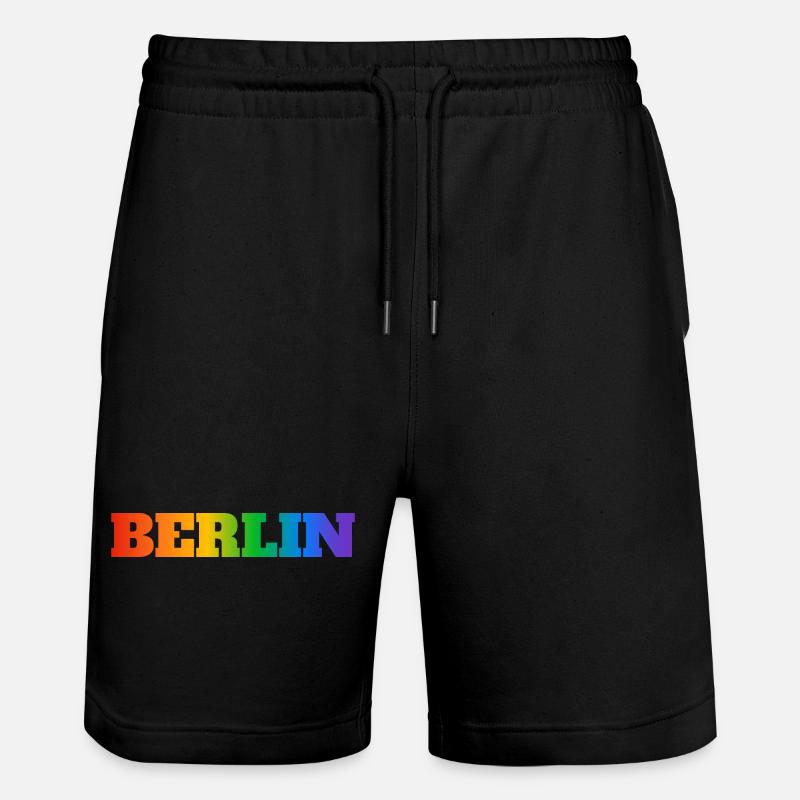 Berlin Rainbow Text - Stanley/Stella Trainer Unisex Organic Jogging Shorts - black