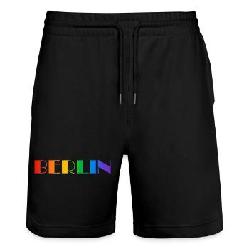 Berliner Regenbogen Text - Stanley/Stella Unisex Bio Joggingshorts Trainer  - Schwarz - Vorne - Nik (191cm) & Marisol (170cm)
