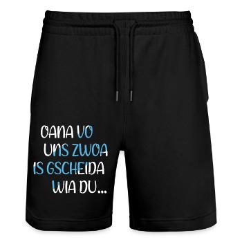 Bayern Oana Vo Uns Zwoa Witzige Bayerische Sprüche - Stanley/Stella Unisex Bio Joggingshorts Trainer  - Schwarz - Vorne - Nik (191cm) & Marisol (170cm)