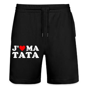 J' aime ma tata cadeau tante coeur rouge - Short de jogging bio TRAINER Stanley/Stella unisexe - noir - Devant - Nik (191cm) & Marisol (170cm)