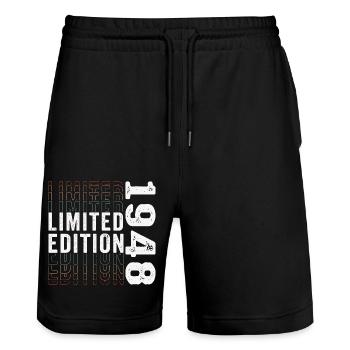 Limited Edition 1948 - Awesome 75th Birthday - Stanley/Stella Trainer Unisex Organic Jogging Shorts - black - Front - Nik (191cm) & Marisol (170cm)