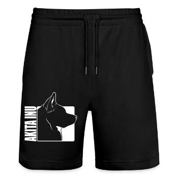 Akita Inu Profile Dogs Dog Wilsigns - Stanley/Stella Trainer Unisex Organic Jogging Shorts - black - Front - Nik (191cm) & Marisol (170cm)