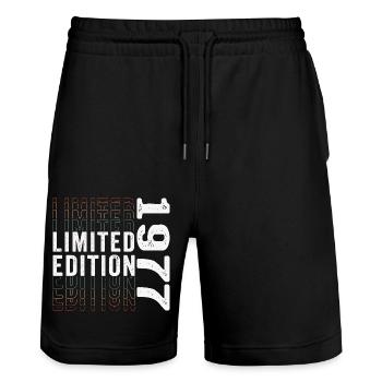 Edition Limitée 1977 - Génial 46ème Anniversaire - Short de jogging bio TRAINER Stanley/Stella unisexe - noir - Devant - Nik (191cm) & Marisol (170cm)