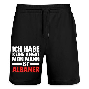 Albanians Albanian Albania - Stanley/Stella Trainer Unisex Organic Jogging Shorts - black - Front - Nik (191cm) & Marisol (170cm)