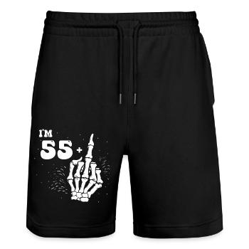 Ich bin 55 plus Mittelfinger - 56. Geburtstag - Stanley/Stella Unisex Bio Joggingshorts Trainer  - Schwarz - Vorne - Nik (191cm) & Marisol (170cm)