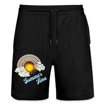 Summer Time - Sommer Sonne Regenbogen Wolken Retro - Stanley/Stella Unisex Bio Joggingshorts Trainer  - Schwarz - Vorne - Nik (191cm) & Marisol (170cm)
