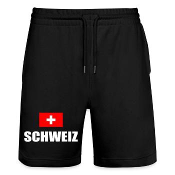 Schweiz Flagge Schweizerdeutsch Urlaub Geschenk - Stanley/Stella Unisex Bio Joggingshorts Trainer  - Schwarz - Vorne - Nik (191cm) & Marisol (170cm)