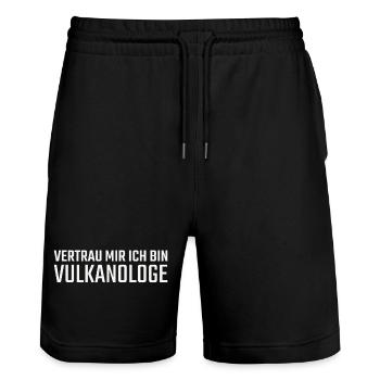 Vulkanologe Vertrau mir Vulkanologie - Stanley/Stella Unisex Bio Joggingshorts Trainer  - Schwarz - Vorne - Nik (191cm) & Marisol (170cm)
