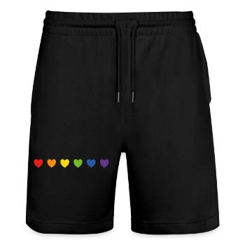 Rainbow pride hearts - Stanley/Stella Trainer Unisex Organic Jogging Shorts - black - Front - Nik (191cm) & Marisol (170cm)