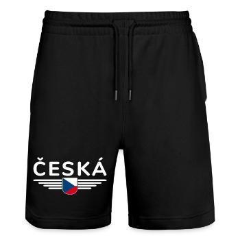 Ich liebe Tschechien T-Shirt Outfit Design - Stanley/Stella Unisex Bio Joggingshorts Trainer  - Schwarz - Vorne - Nik (191cm) & Marisol (170cm)