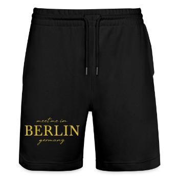 Berlin Deutschland Fan Flagge Design T Shirt - Stanley/Stella Unisex Bio Joggingshorts Trainer  - Schwarz - Vorne - Nik (191cm) & Marisol (170cm)