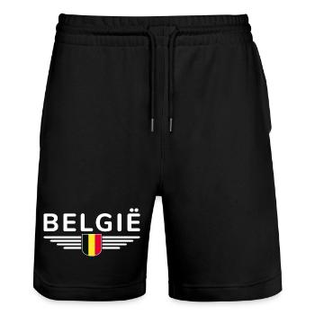 Ich liebe Belgien Design T-Shirt Outfit - Stanley/Stella Unisex Bio Joggingshorts Trainer  - Schwarz - Vorne - Nik (191cm) & Marisol (170cm)