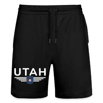 Utah Fan T-Shirt – Nature & Freedom - Stanley/Stella Trainer Unisex Organic Jogging Shorts - black - Front - Nik (191cm) & Marisol (170cm)