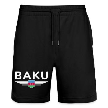 T-Shirt Bakou – Pour les fans de la capitale - Short de jogging bio TRAINER Stanley/Stella unisexe - noir - Devant - Nik (191cm) & Marisol (170cm)