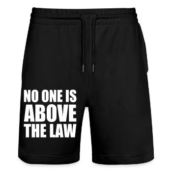 no one is above the law - Stanley/Stella Trainer Unisex Organic Jogging Shorts - black - Front - Nik (191cm) & Marisol (170cm)