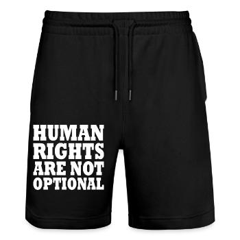 human rights are not optional - Stanley/Stella Trainer Unisex Organic Jogging Shorts - black - Front - Nik (191cm) & Marisol (170cm)