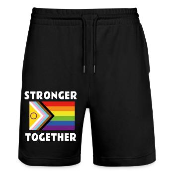 Drapeau de la fierté queer inclusif Plus forts ensemble - Short de jogging bio TRAINER Stanley/Stella unisexe - noir - Devant - Nik (191cm) & Marisol (170cm)