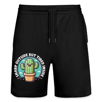 AUSSEN SCHARF, INNEN MÜDE - Stanley/Stella Unisex Bio Joggingshorts Trainer  - Schwarz - Vorne - Nik (191cm) & Marisol (170cm)
