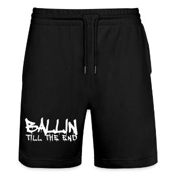 BASKETBALL - BALLIN TILL THE END - SPRUCH - Stanley/Stella Trainer Unisex Organic Jogging Shorts - black - Front - Nik (191cm) & Marisol (170cm)