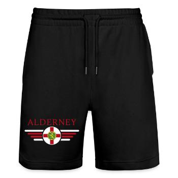 J’aime Aurigny, T-shirt design de style élégance - Short de jogging bio TRAINER Stanley/Stella unisexe - noir - Devant - Nik (191cm) & Marisol (170cm)