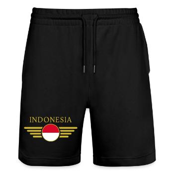 I Love Indonesia, Style Design T-Shirt - Stanley/Stella Trainer Unisex Organic Jogging Shorts - black - Front - Nik (191cm) & Marisol (170cm)