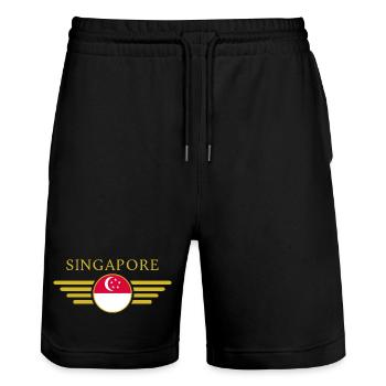 Ich liebe Singapur, Eleganz Stil Design T-Shirt - Stanley/Stella Unisex Bio Joggingshorts Trainer  - Schwarz - Vorne - Nik (191cm) & Marisol (170cm)