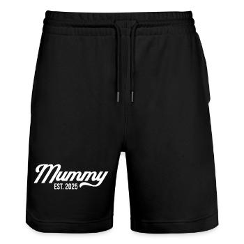 Mumie Est 2025 - Stanley/Stella Unisex Bio Joggingshorts Trainer  - Schwarz - Vorne - Nik (191cm) & Marisol (170cm)