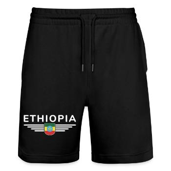 Ethiopia Design – Pride and Culture - Stanley/Stella Trainer Unisex Organic Jogging Shorts - black - Front - Nik (191cm) & Marisol (170cm)
