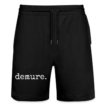 demure. Lustiges ironisches Trend Statement - Stanley/Stella Unisex Bio Joggingshorts Trainer  - Schwarz - Vorne - Nik (191cm) & Marisol (170cm)