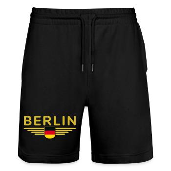 Berlin Deutschland Fan Flagge Design T Shirt - Stanley/Stella Unisex Bio Joggingshorts Trainer  - Schwarz - Vorne - Nik (191cm) & Marisol (170cm)