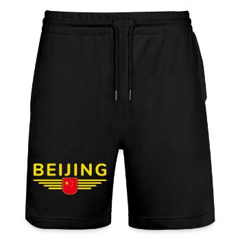 Beijing China Fan Design T-Shirt Outfit - Stanley/Stella Trainer Unisex Organic Jogging Shorts - black - Front - Nik (191cm) & Marisol (170cm)
