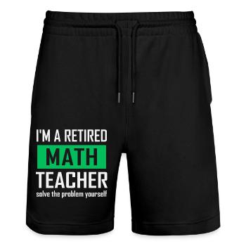 Retired Math Teacher - Stanley/Stella Trainer Unisex Organic Jogging Shorts - black - Front - Nik (191cm) & Marisol (170cm)