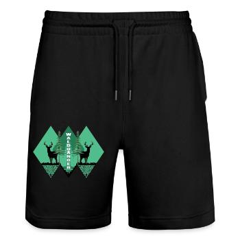 Wald shinrin yoku Waldgänger Waldbaden - Stanley/Stella Unisex Bio Joggingshorts Trainer  - Schwarz - Vorne - Nik (191cm) & Marisol (170cm)